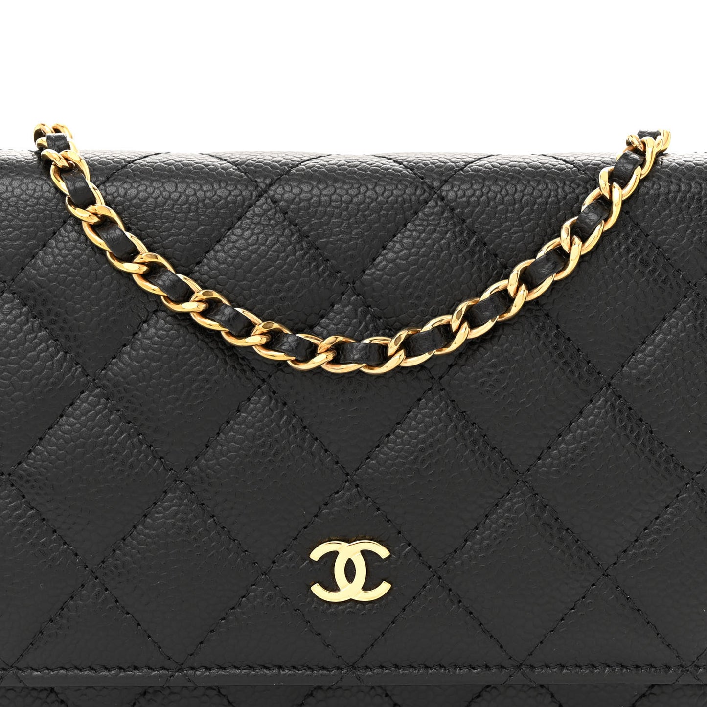 Caviar Quilted Wallet on Chain WOC Black