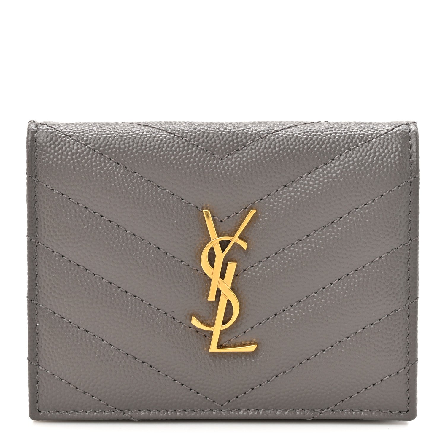 Saint Laurent Grain De Poudre Matelasse Chevron Monogram Flap Card Case Fog 1 of 9