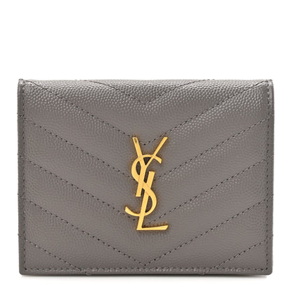 Saint Laurent Grain De Poudre Matelasse Chevron Monogram Flap Card Case Fog 1 of 9
