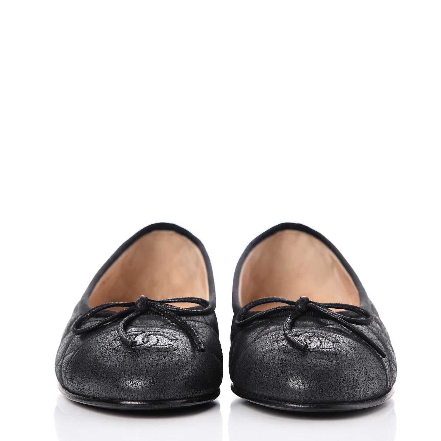 Chanel Iridescent Calfskin Quilted CC Cap Toe Ballerina Flats 34.5 Black 2 of 9
