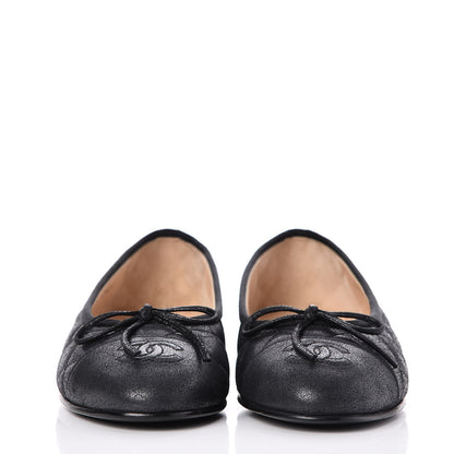 Chanel Iridescent Calfskin Quilted CC Cap Toe Ballerina Flats 34.5 Black 2 of 9