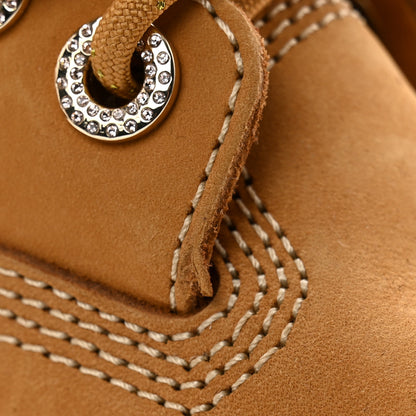 Jimmy Choo X TIMBERLAND Nubuck Swarovski Crystal Womens Ankle Boots 5.5 Wheat 9 of 9
