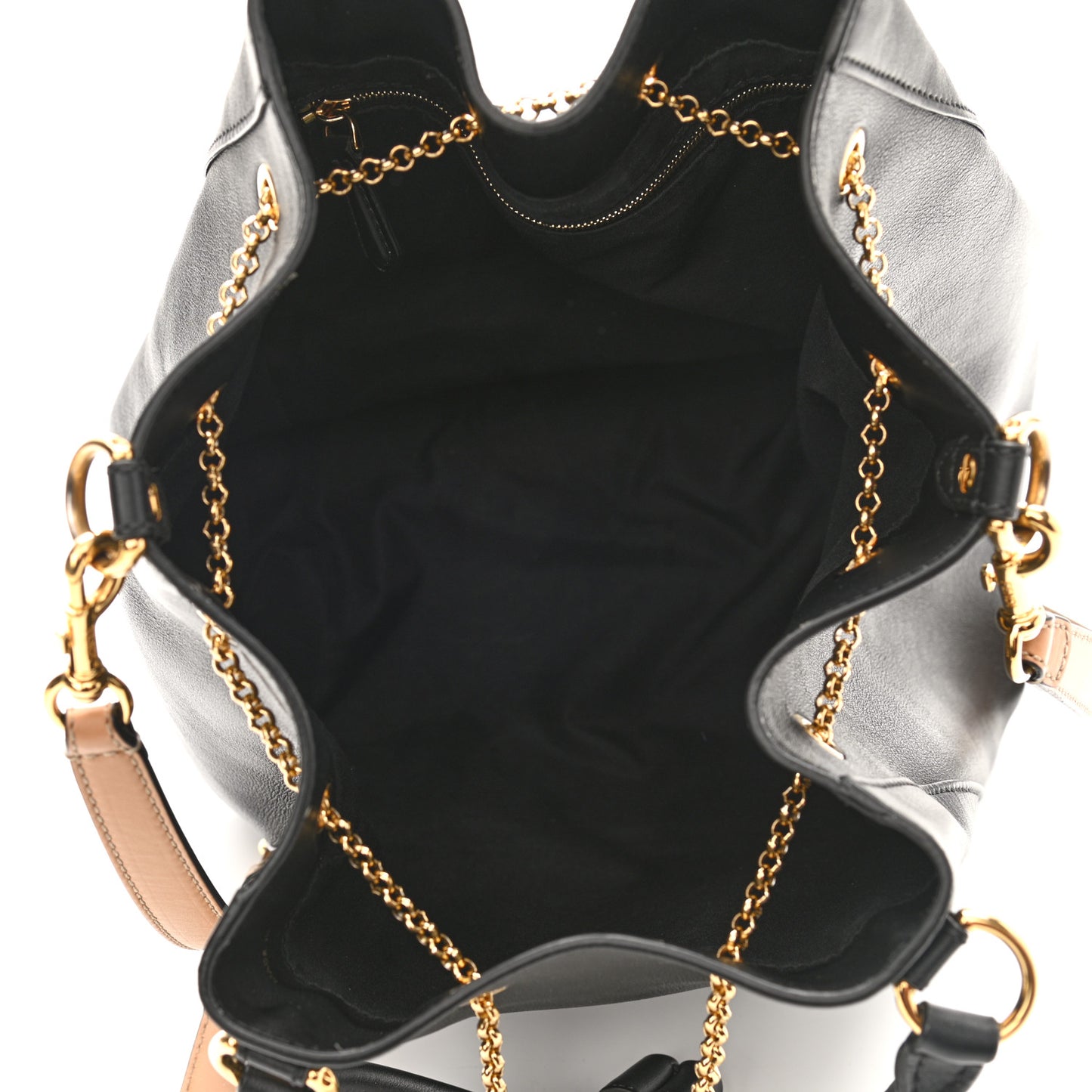 Vitello Grace King Karligraphy Chain Bucket Bag Black Bisquit