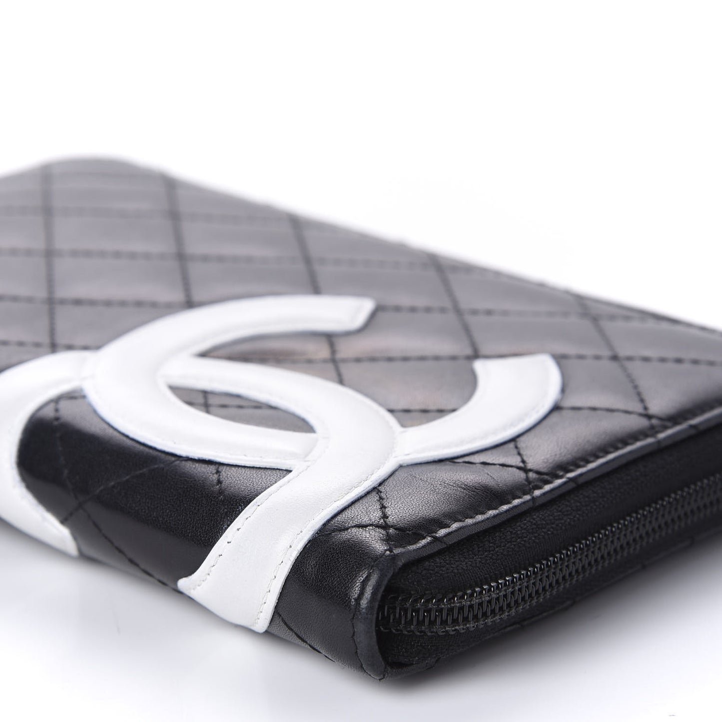 Calfskin Cambon Zip Around Organizer Wallet Black White
