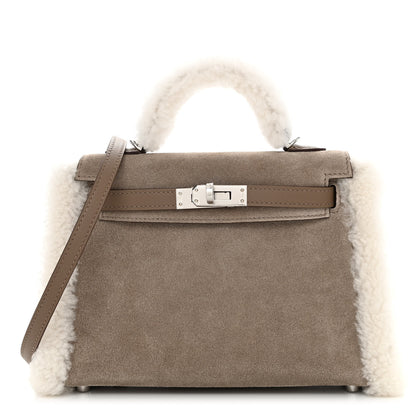 Hermes Veau Grizzly Mouton Shearling Swift Teddy Mini Kelly 20 Gris Caillou Ecru Etoupe 1 of 22