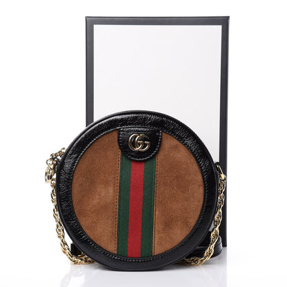 Gucci Suede Patent Web Mini Ophidia Round Shoulder Bag Nocciola Black 8 of 8