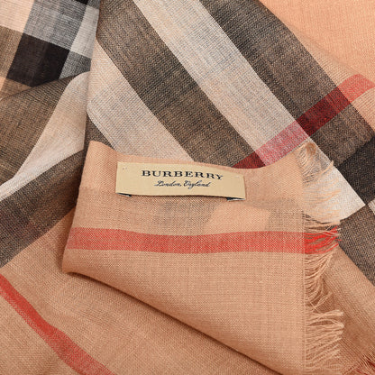 Burberry Wool Silk Gauze Giant Check Lightweight Scarf Camel 3 of 3