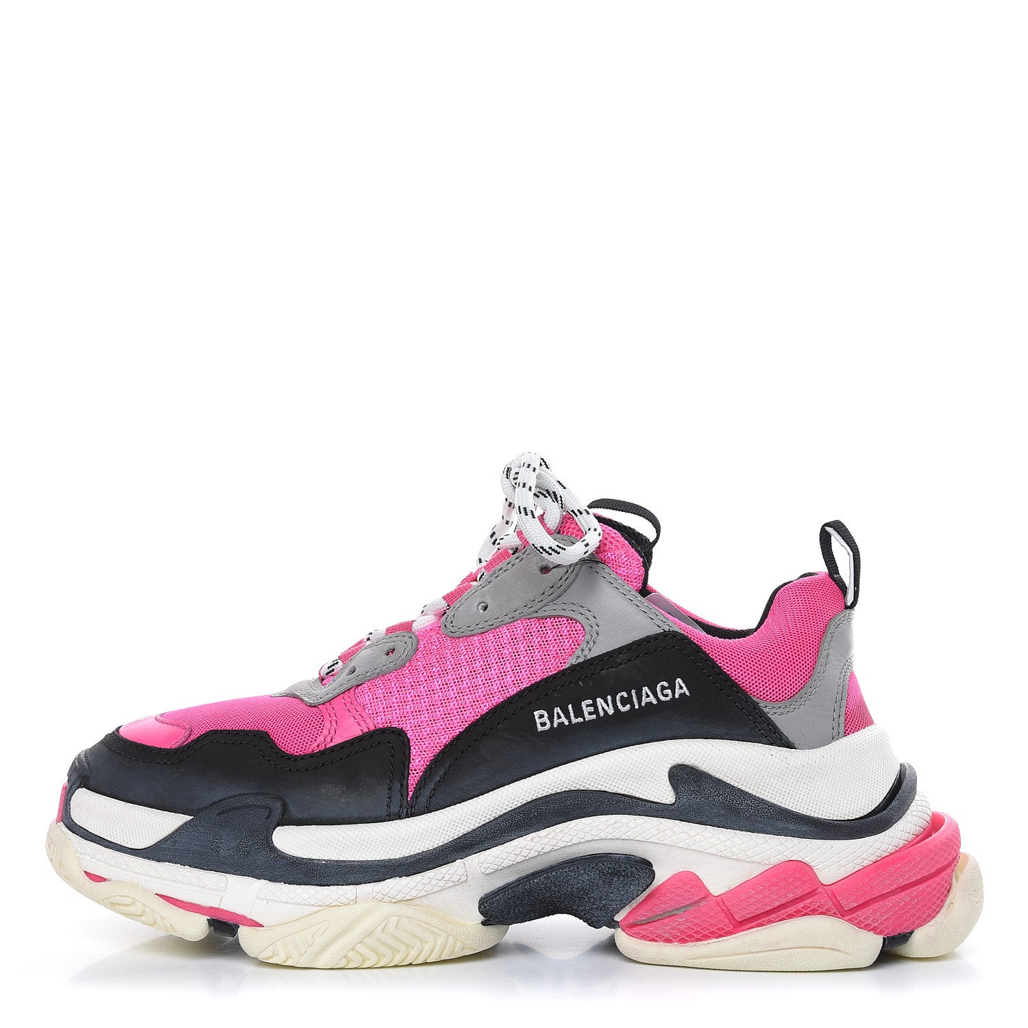 Balenciaga Fabric Mesh Womens Triple S Sneakers 39 Fluo Pink Grey White 1 of 8
