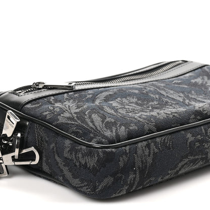 Versace Fabric Jacquard Calfskin Barocco Wristlet Pouch Black 8 of 10
