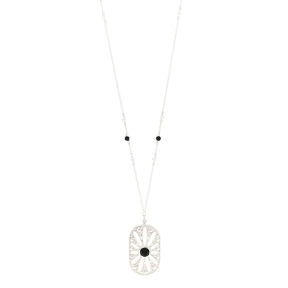 Tiffany Sterling Silver Black Onyx Pearl Ziegfeld Daisy Pendant Necklace 1 of 7