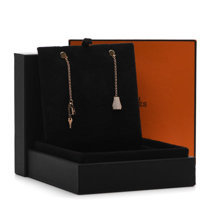 Hermes 18K Rose Gold Diamond Kelly Clochette Drop Earrings 5 of 5