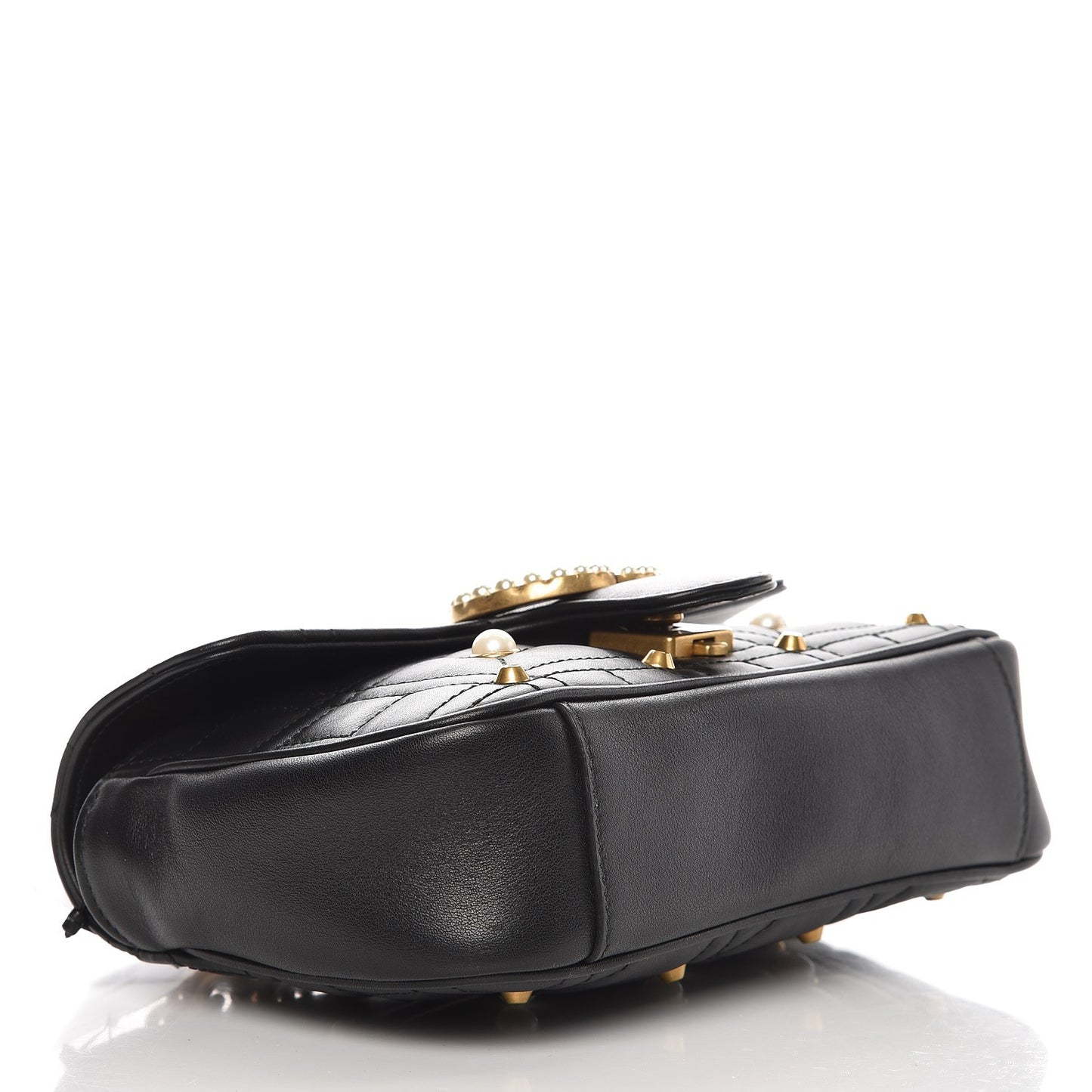 Calfskin Matelasse Studded Mini Pearly GG Marmont Shoulder Bag Black