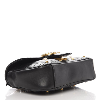 Gucci Calfskin Matelasse Studded Mini Pearly GG Marmont Shoulder Bag Black 4 of 7