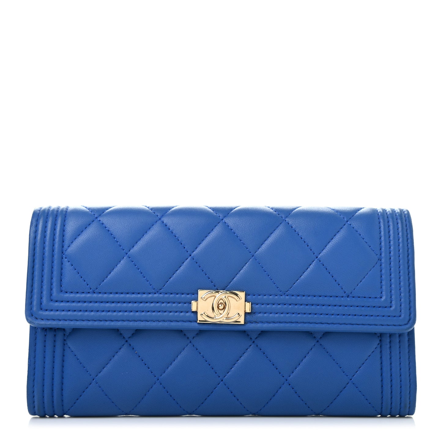 Lambskin Quilted Boy Flap Wallet Blue