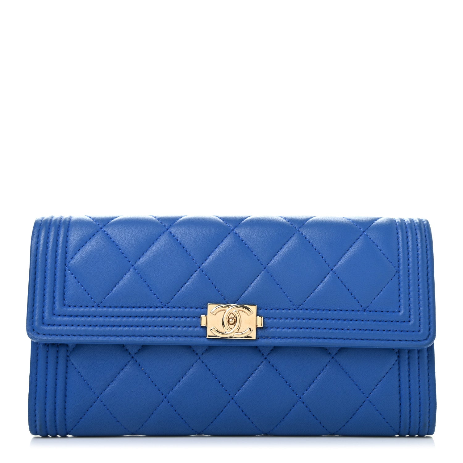 Chanel Lambskin Quilted Boy Flap Wallet Blue 1 of 10