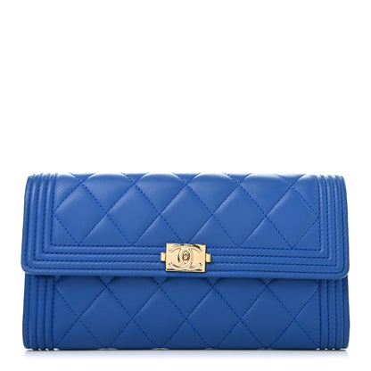 Chanel Lambskin Quilted Boy Flap Wallet Blue 1 of 10