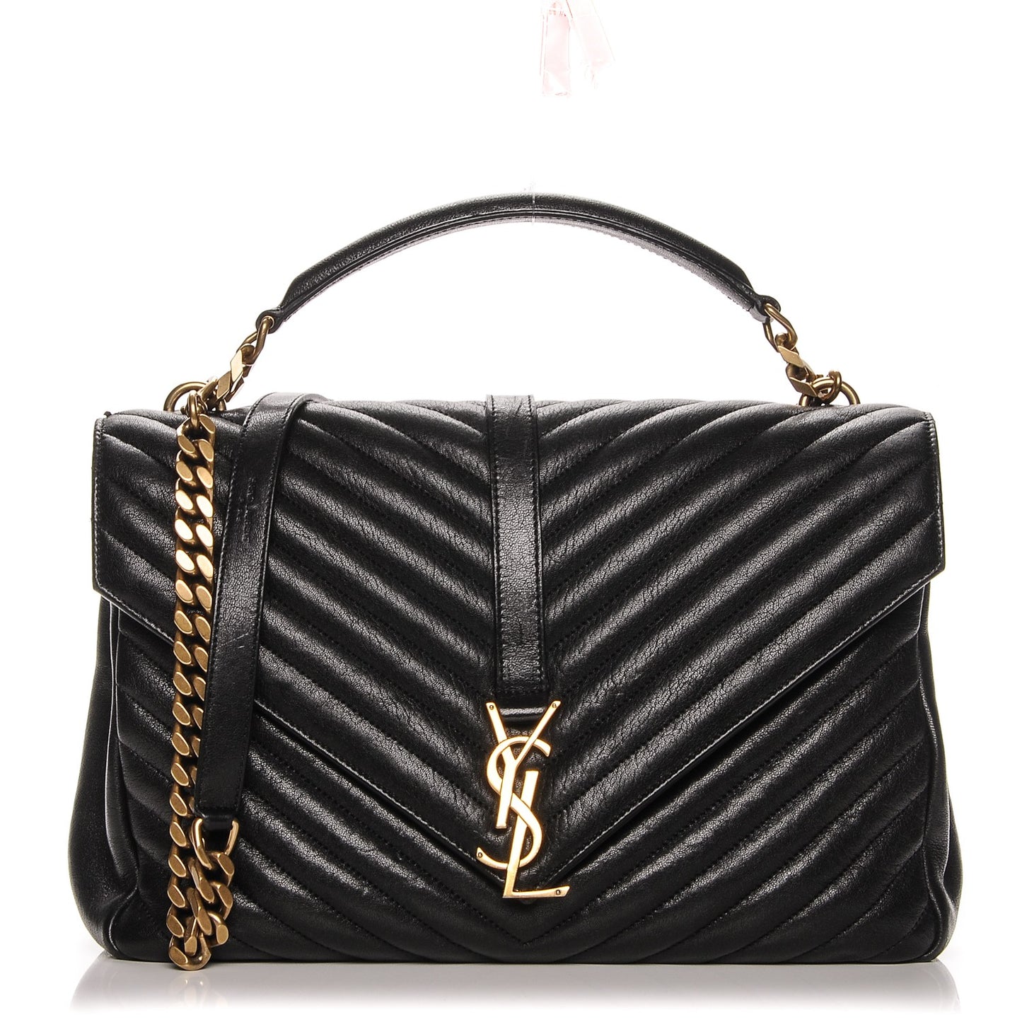 Sheepskin Matelasse Chevron Monogram Large College Satchel Black