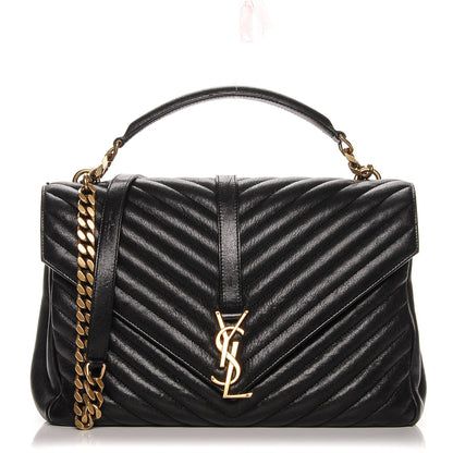 Saint Laurent Sheepskin Matelasse Chevron Monogram Large College Satchel Black 1 of 9