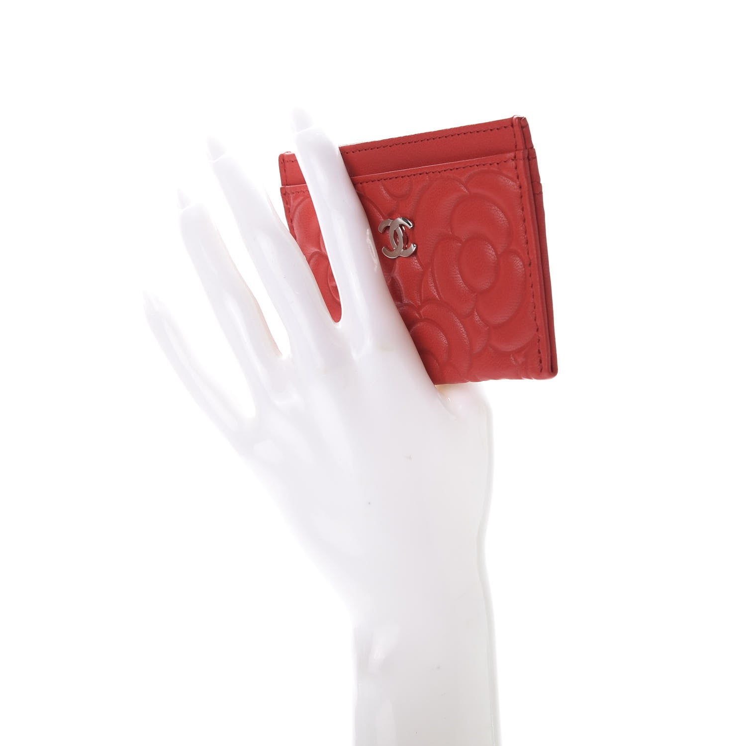 Chanel Goatskin Camellia Embossed Card Holder Red 2 of 11