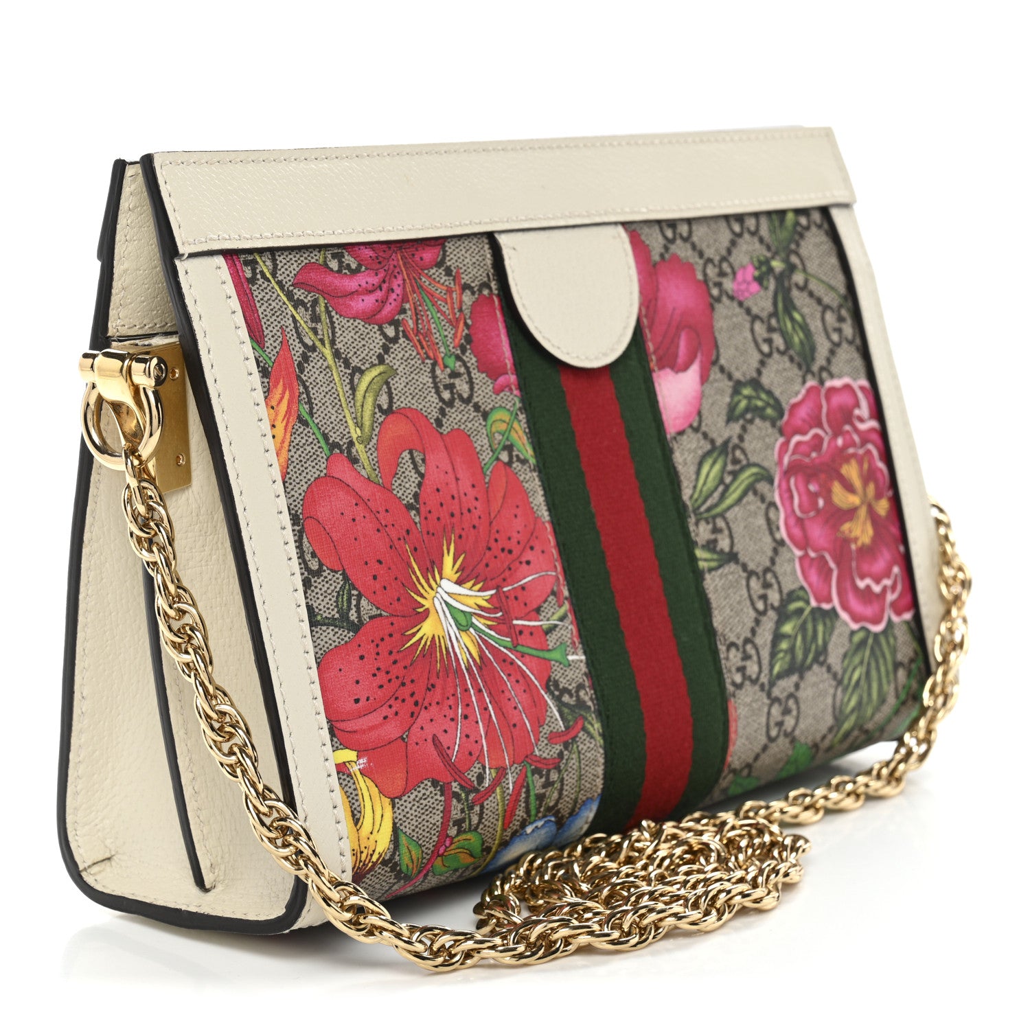 Gucci GG Supreme Monogram Flora Web Small Ophidia Chain Shoulder Bag White 3 of 10
