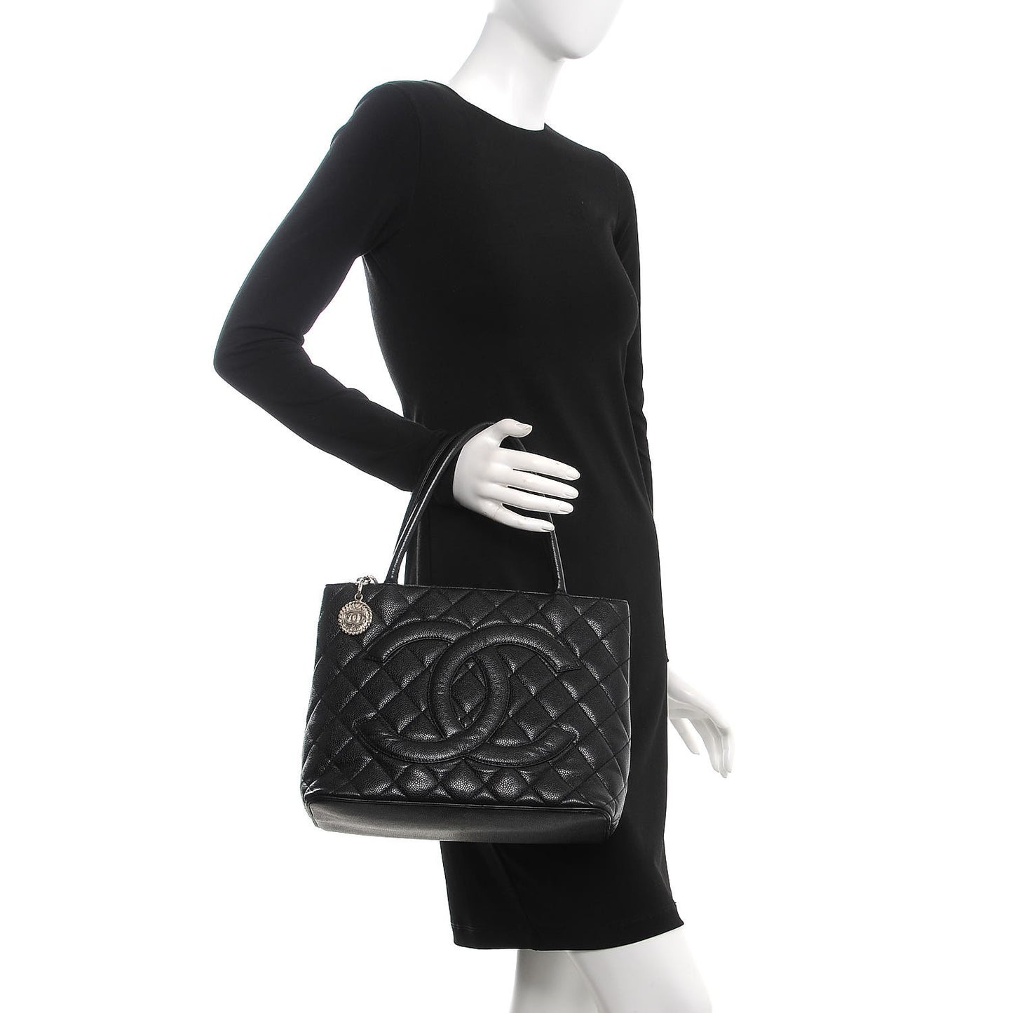 Caviar Quilted Medallion Tote Black