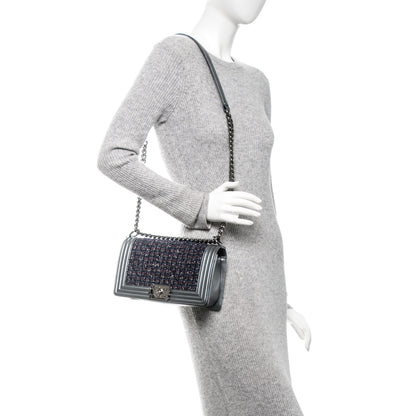 Chanel Tweed Metallic Lambskin Medium Boy Flap Silver 2 of 7