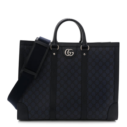Gucci GG Supreme Monogram Textured Dollar Calfskin Large Ophidia Tote Bag Black Blue 1 of 12