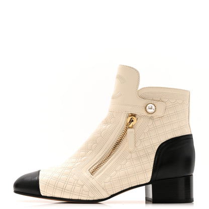 Chanel Lambskin Quilted Cap Toe Short Boot 40.5 Black Ivory 1 of 13
