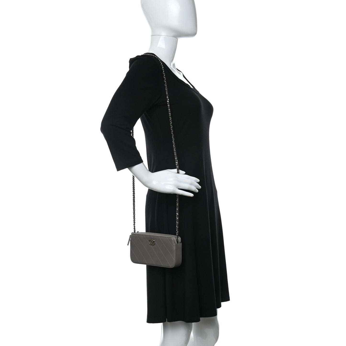 Calfskin Quilted Small Clutch With Chain Grey