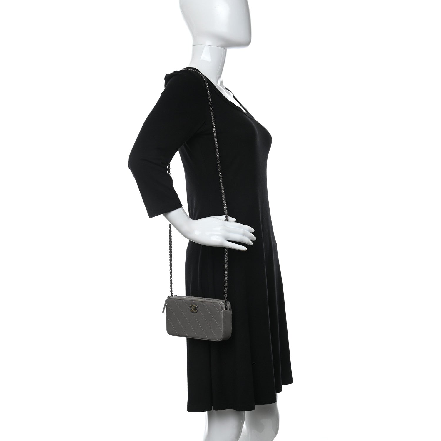 Chanel Calfskin Quilted Small Clutch With Chain Grey 3 of 13