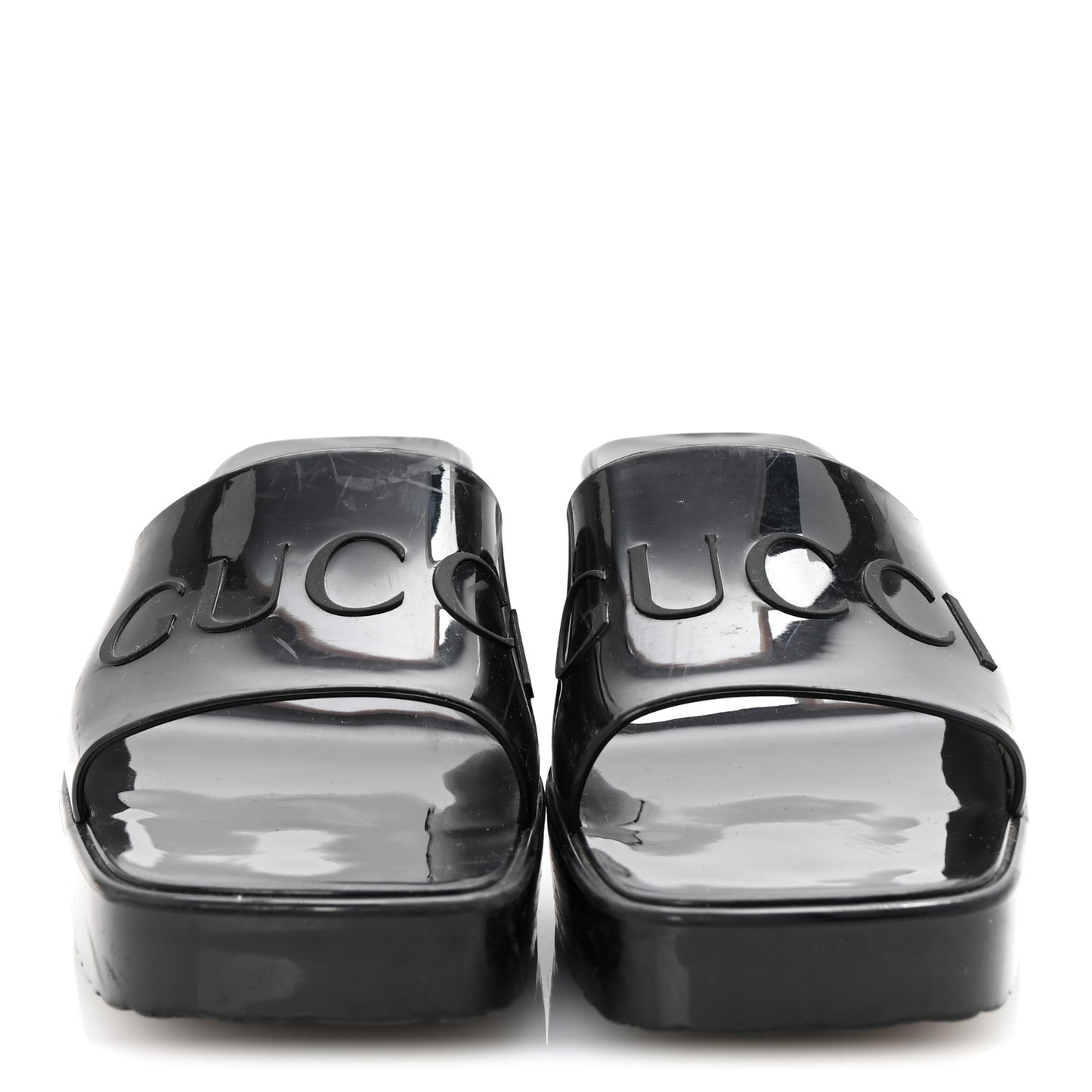 Rubber Gucci Logo Womens Platform 20/60mm Slide Sandals 36 Black
