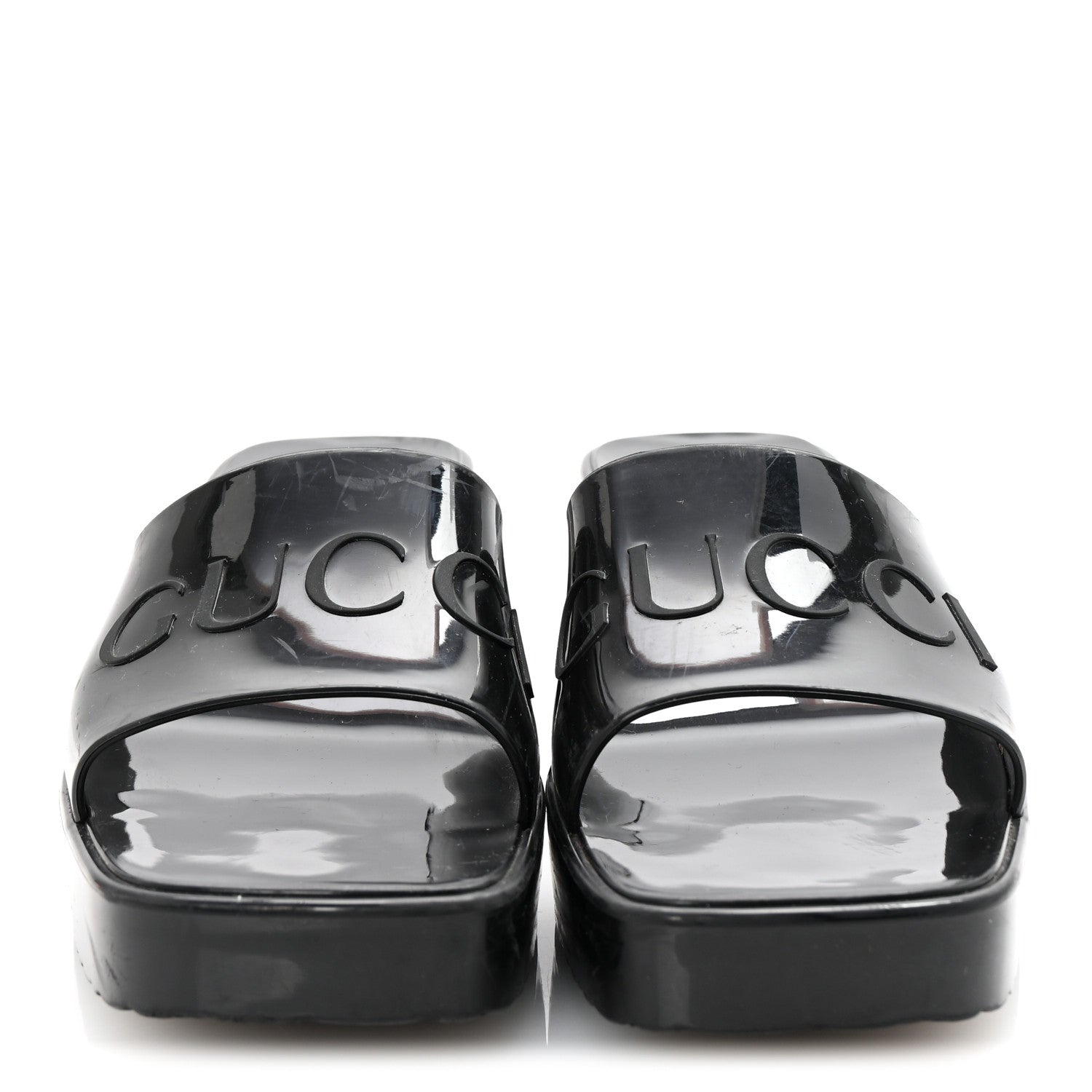 Gucci Rubber Gucci Logo Womens Platform 20/60mm Slide Sandals 36 Black 3 of 9