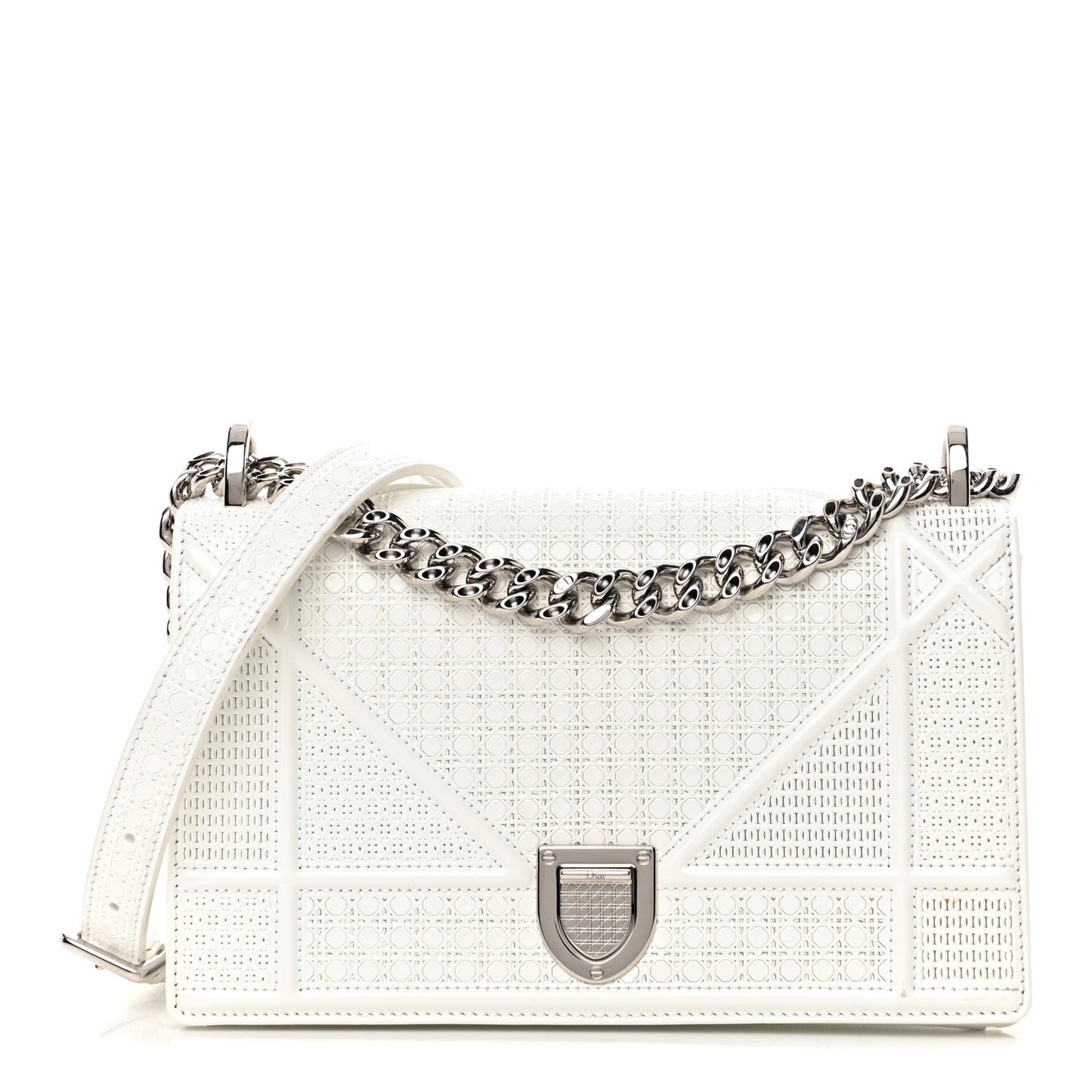 Patent Micro-Cannage Small Diorama Flap Bag White