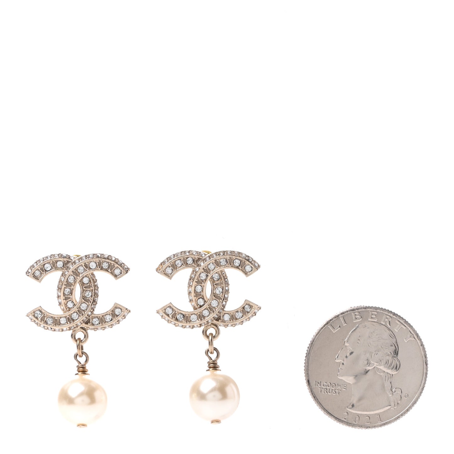 Crystal Pearl CC Drop Earrings Gold