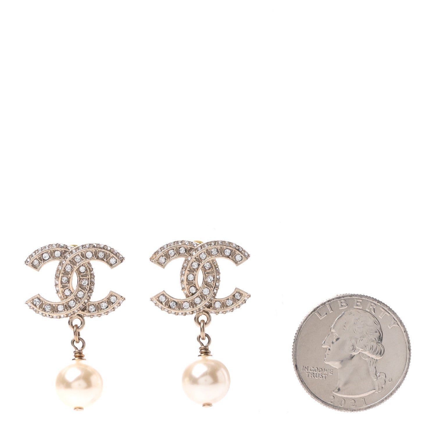 Chanel Crystal Pearl CC Drop Earrings Gold 2 of 4