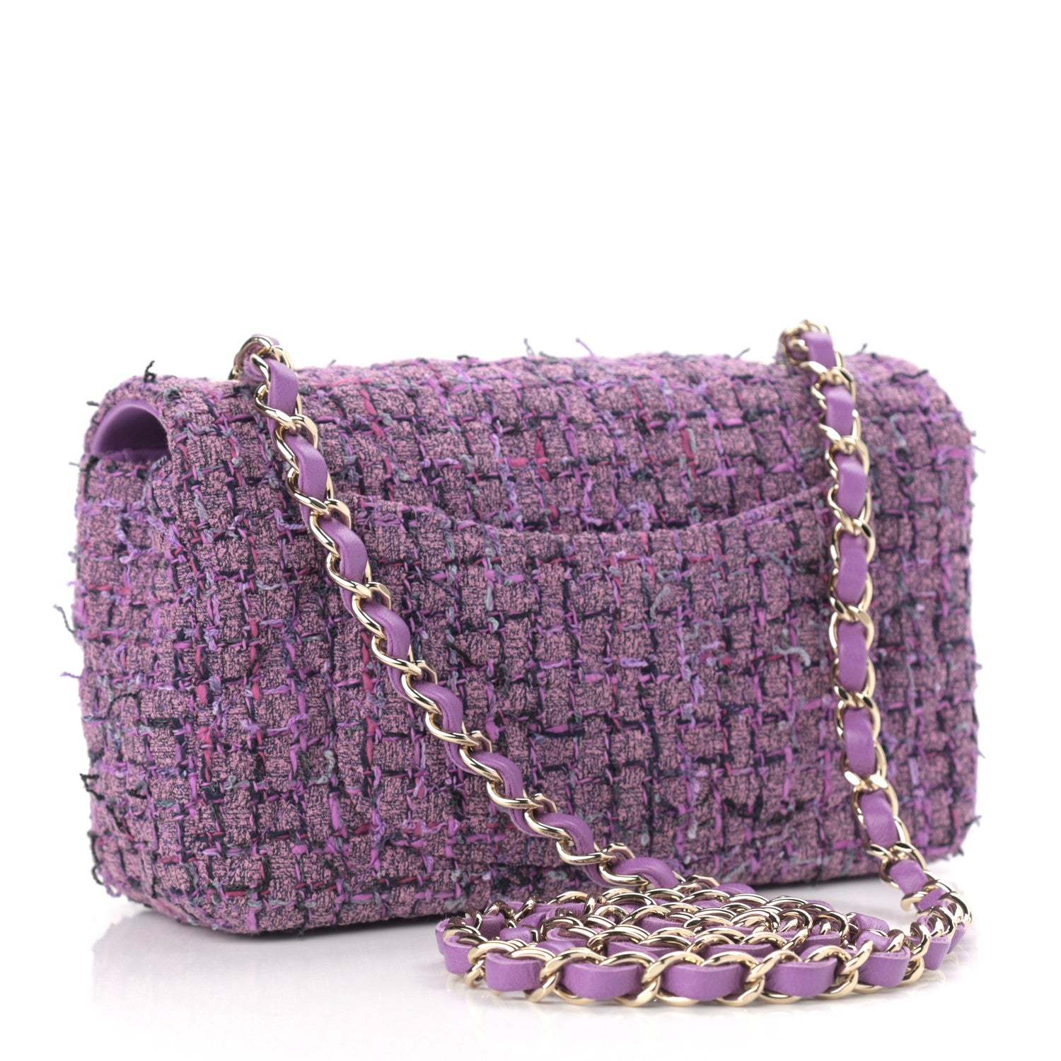 Chanel Tweed Quilted Mini Rectangular Flap Light Purple Pink Navy 3 of 10