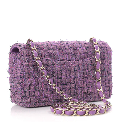 Chanel Tweed Quilted Mini Rectangular Flap Light Purple Pink Navy 3 of 10