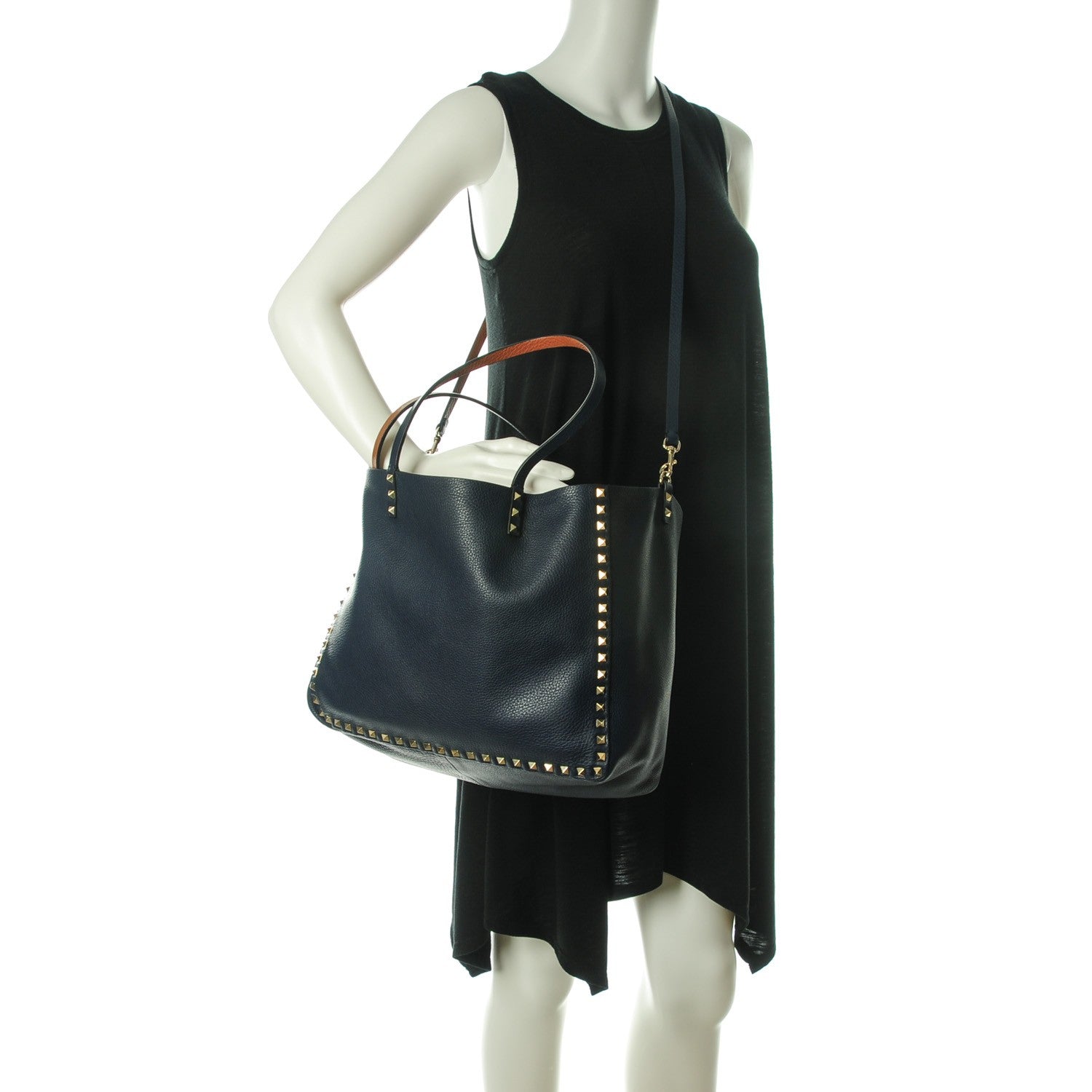 Valentino Garavani Pebbled Calfskin Medium Rockstud Reversible Tote Light Cuir Marine 2 of 7