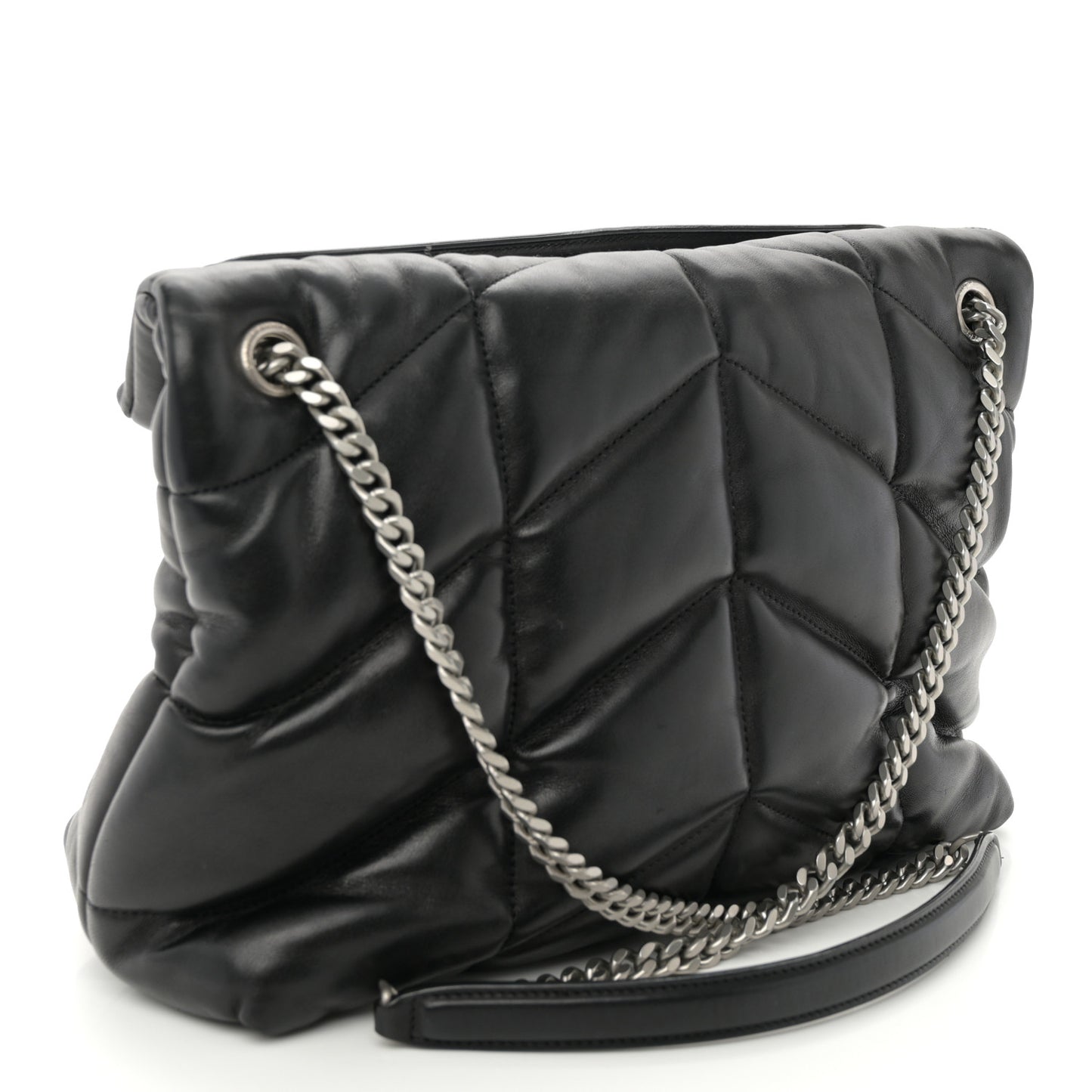 Lambskin Quilted Medium Loulou Puffer Monogram Chain Satchel Black