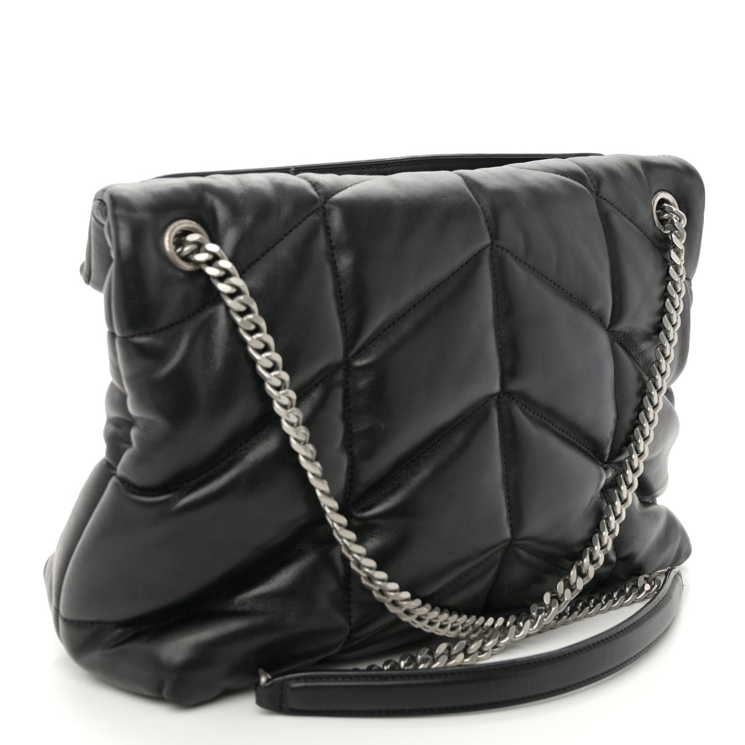 Saint Laurent Lambskin Quilted Medium Loulou Puffer Monogram Chain Satchel Black 3 of 10