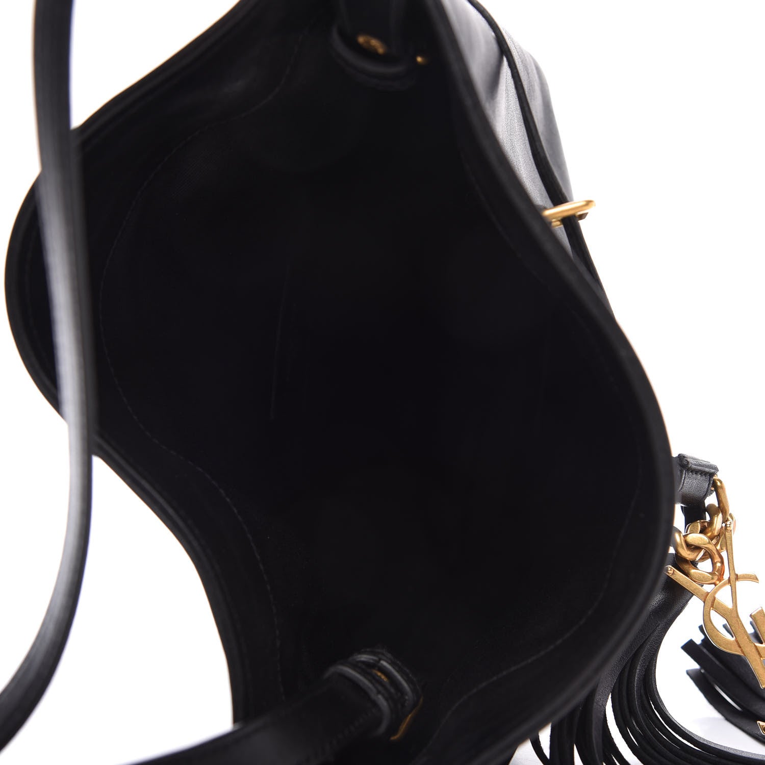Saint Laurent Calfskin Fringe Small Monogram Bucket Bag Black 5 of 9