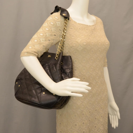 Leather Quilted Shoulder Bag Black