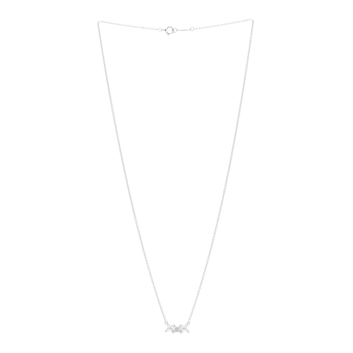 Tiffany Platinum Diamond Victoria Two Flower Pendant Necklace