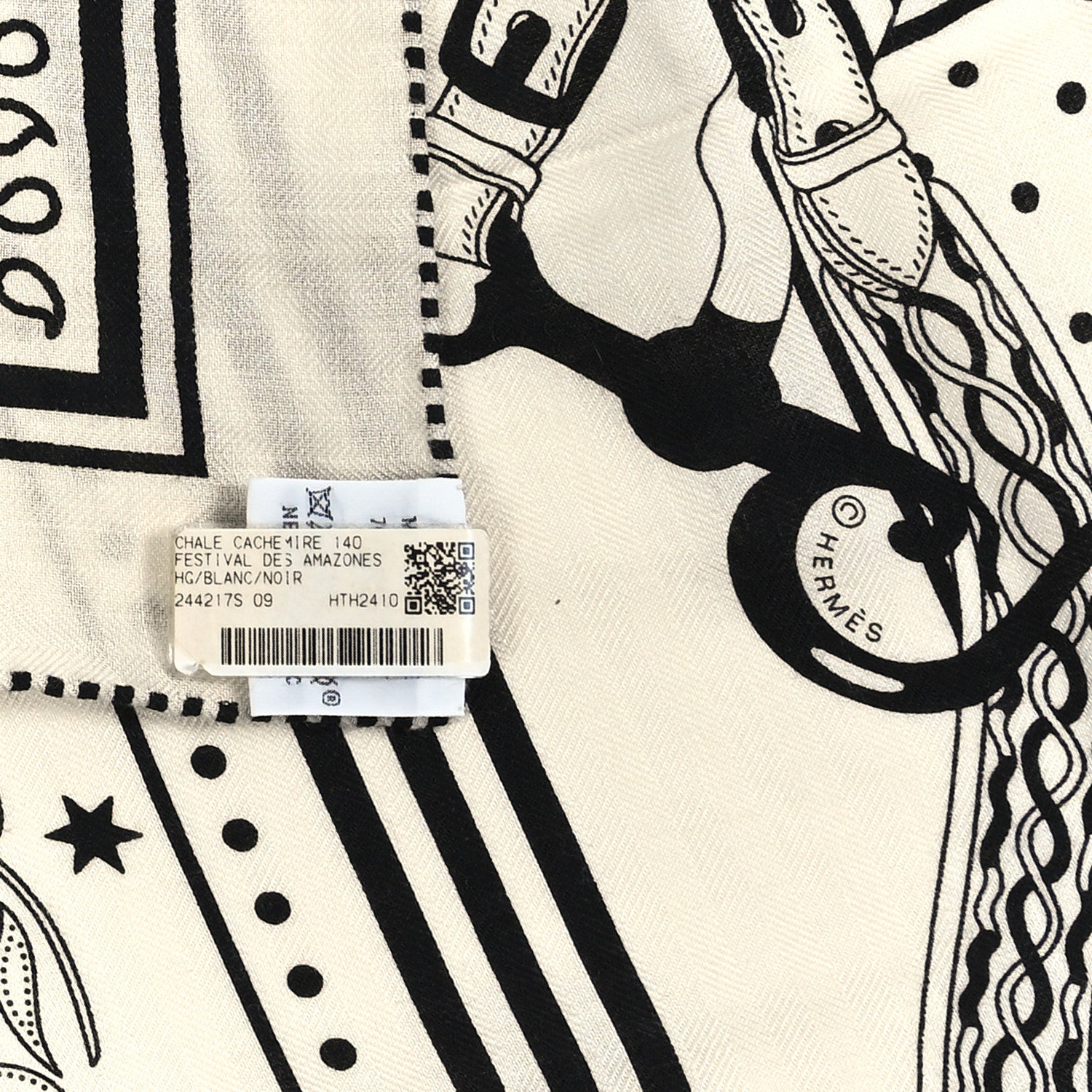 Hermes Cashmere Silk Festival Des Amazones Shawl 140 White Black 3 of 3
