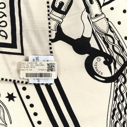 Hermes Cashmere Silk Festival Des Amazones Shawl 140 White Black 3 of 3