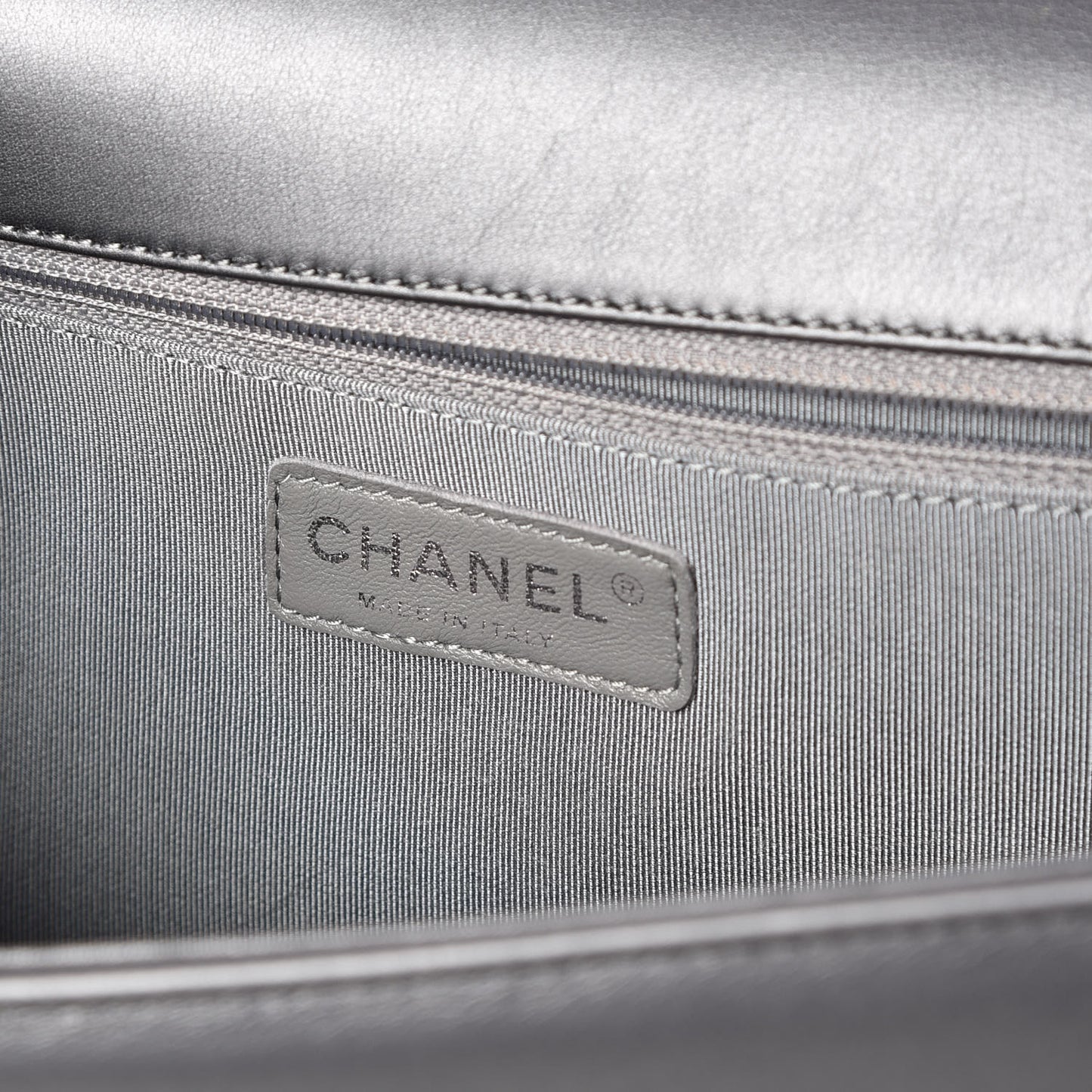 Metallic Calfskin Quilted New Medium Boy Flap Dark Silver