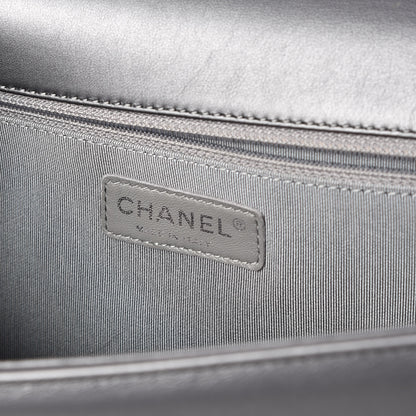 Chanel Metallic Calfskin Quilted New Medium Boy Flap Dark Silver 8 of 9