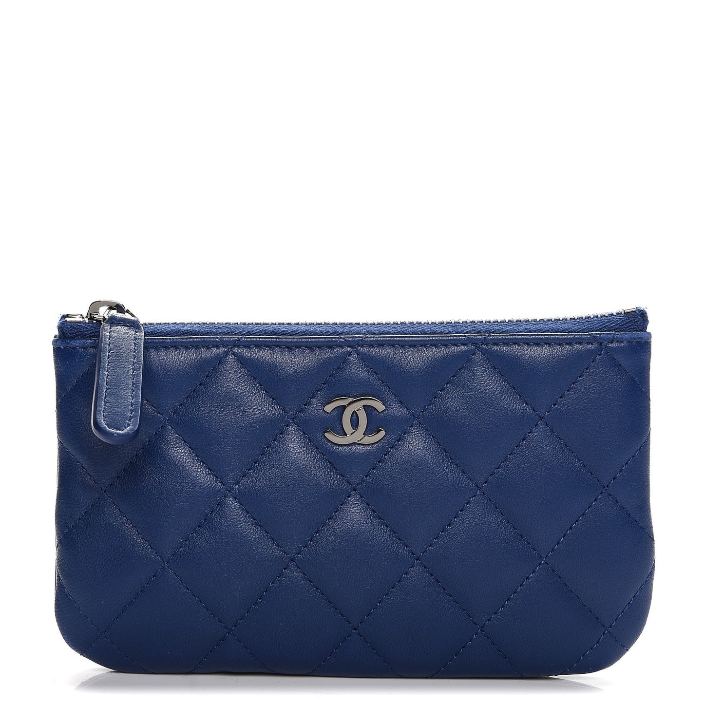 Lambskin Quilted Small Cosmetic Case Blue