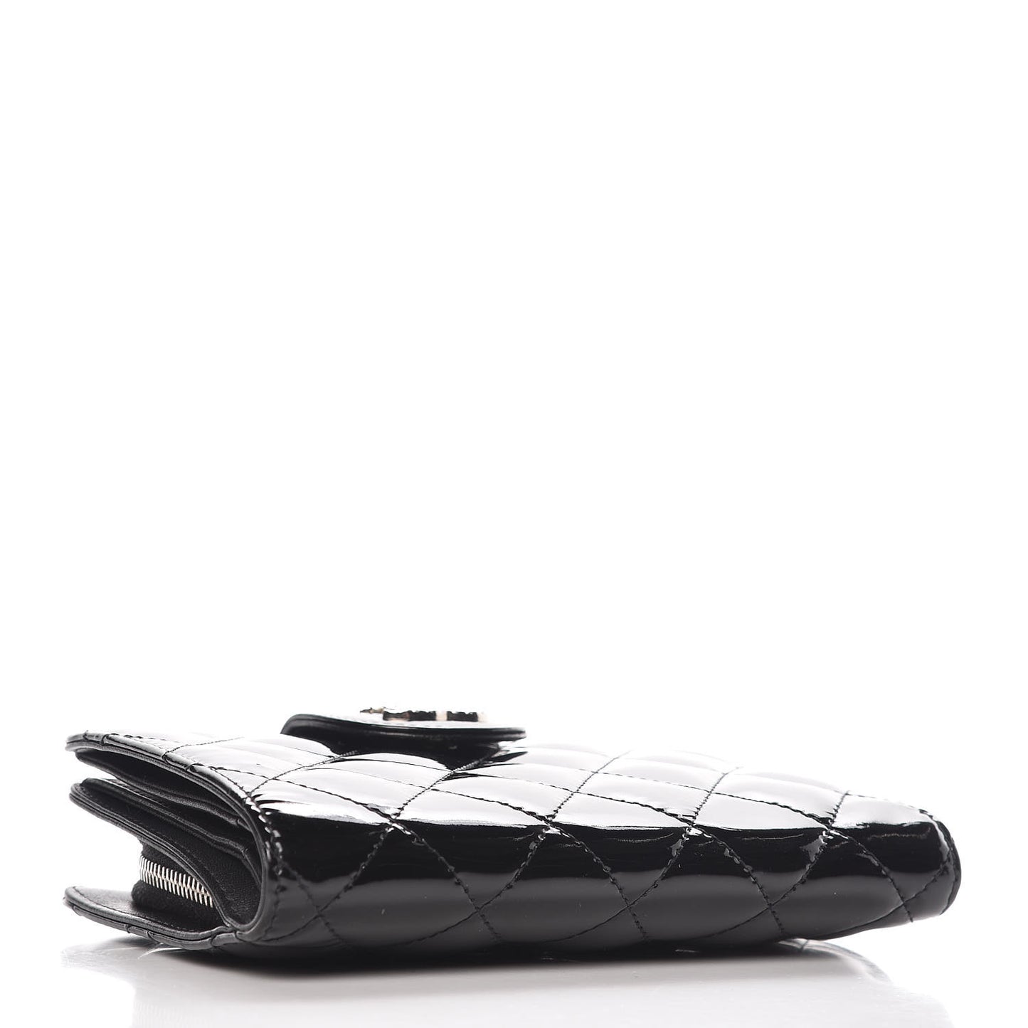Patent Quilted Brilliant Zipped Pocket Wallet Black