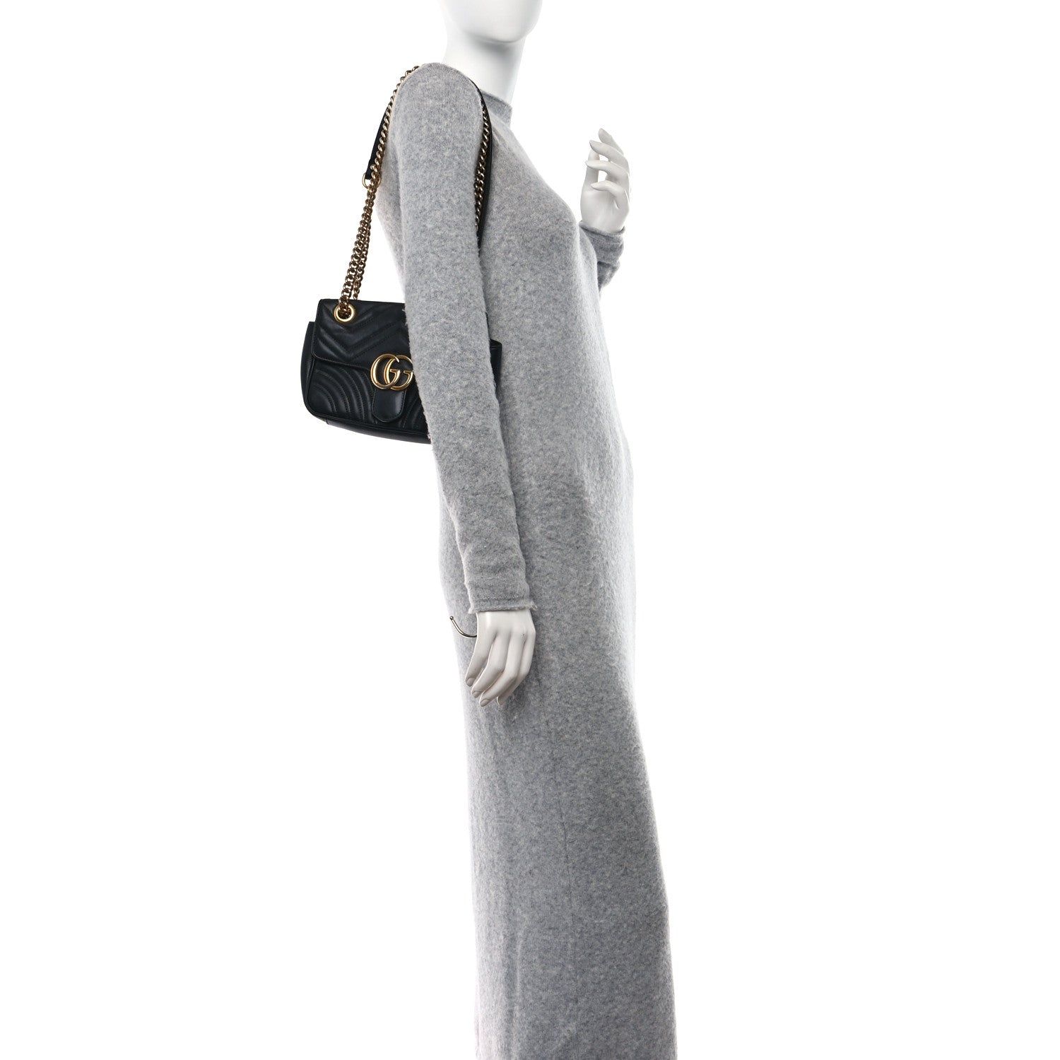 Gucci Calfskin Matelasse Mini GG Marmont Shoulder Bag Black 2 of 12